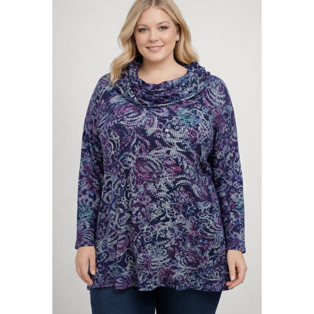 CATHERINES Navy Multi Floral Cowl Neck‎ Size 2X 22/24W -2501